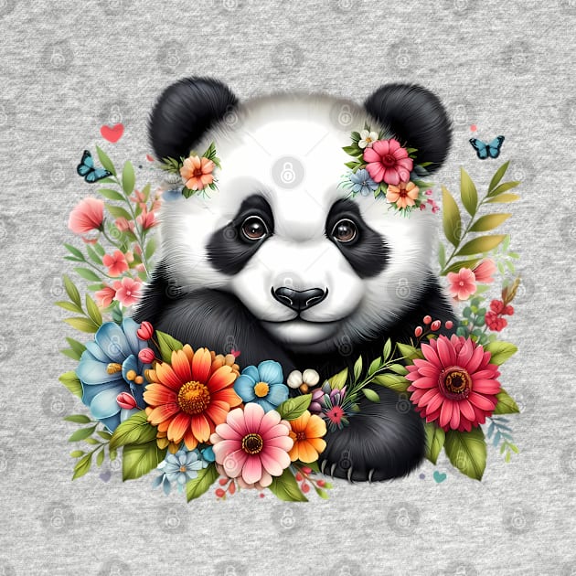 A panda decorated with beautiful colorful flowers. by CreativeSparkzz